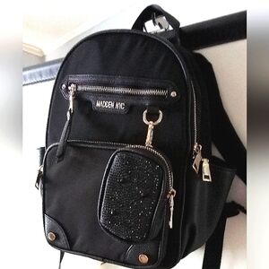 Large Madden NYC Black Backpack Purse with Gold Accents(NWOT)